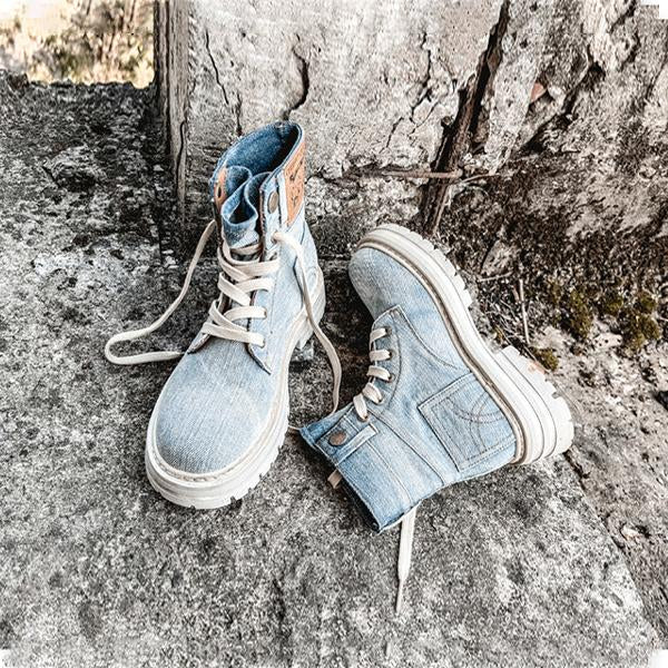 Women's Fashion Retro Denim Chunky Heel Martin Boots 12445842S