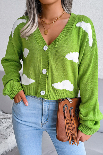 Casual Patchwork Buckle Contrast V Neck Tops Sweater