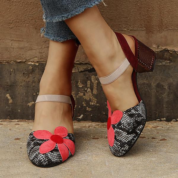 Women's Fashion Flower Chunky Heel Sandals 07694520S