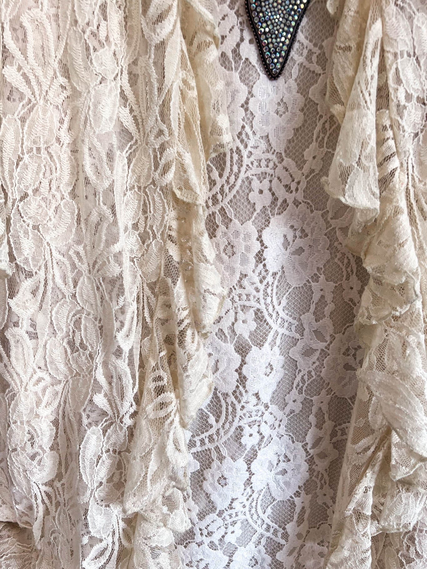 Women Floral Print Lace Hollow Top