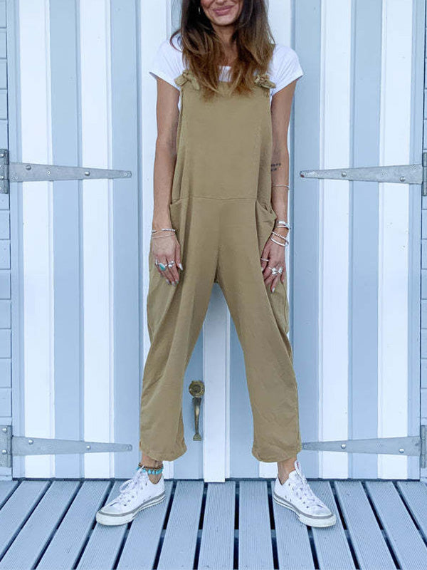 Women's Loose Sleeveless Overalls Straight Jumpsuit