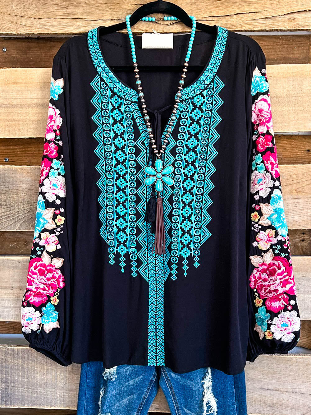 V Neck Casual Long Sleeve Floral Blouse