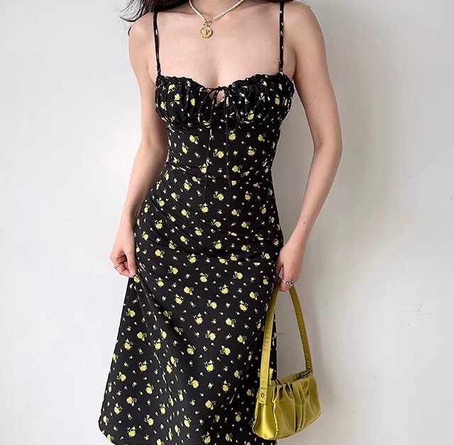 Yellow Florals Midi Dress
