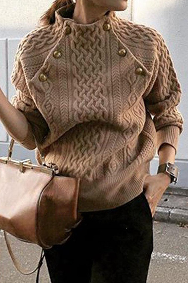 Casual Solid Patchwork Buckle Half A Turtleneck Tops