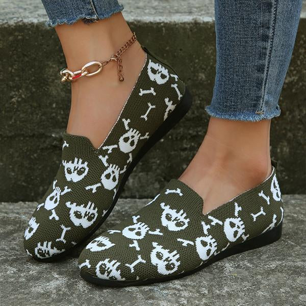 Women's Halloween Embroidered Skull Low-Top Flats 29968728S
