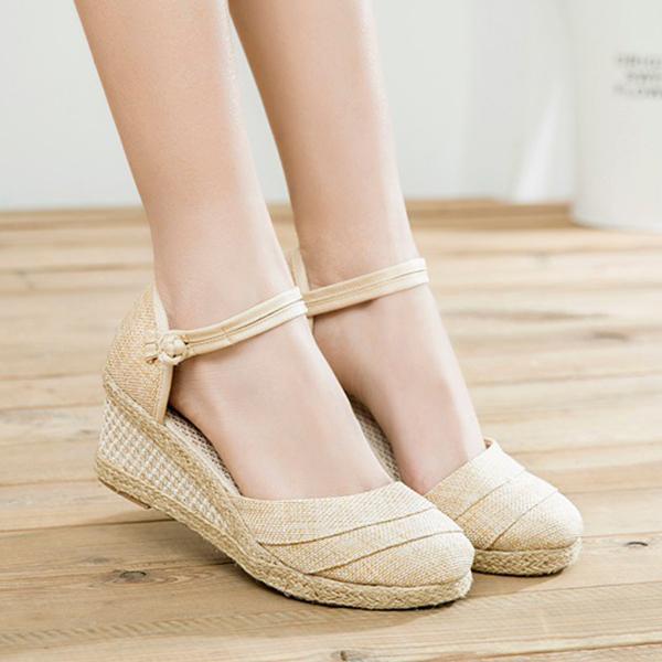 Women's Linen Braided Roman Wedge Sandals 56464076C