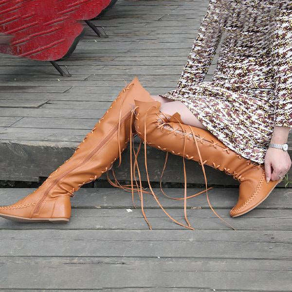 Women's Fashion Lace-Up Flat Over-the-Knee Boots 57358337S