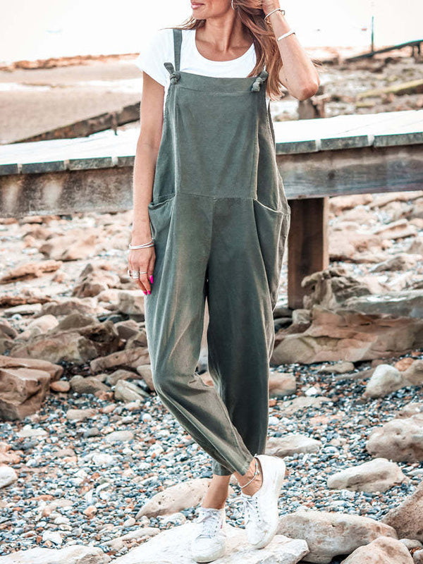Women's Loose Sleeveless Overalls Straight Jumpsuit