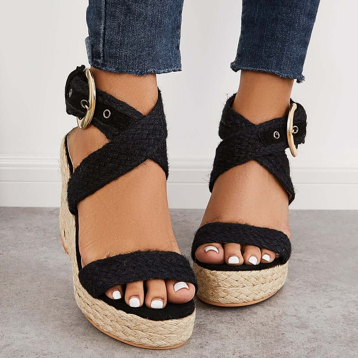 Criss Cross Ankle Strap Espadrille Wedges Platform Sandals