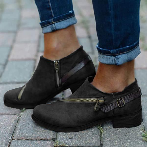 Women'S Casual Zip Block Heel Belt Buckle Ankle Boots 84448148C