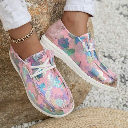 Women's Color-Block Flat Lace-Up Slip-On Loafers 41128402C