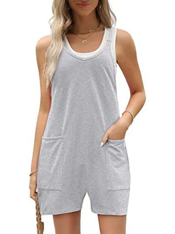 Women's Cozy Soft Sleeveless Large Pocket Romper