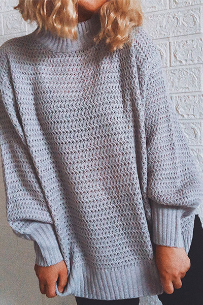 Casual Solid Slit Half A Turtleneck Tops Sweater