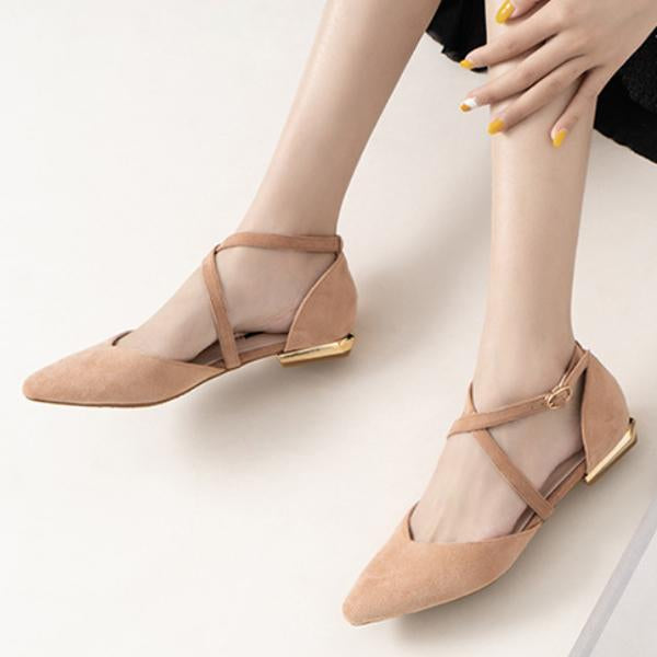 Women's Fashion Pointed Toe Cross Strap Flat Shoes 03832363C