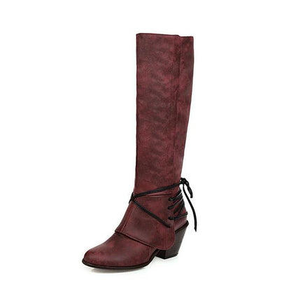 Women's Fashion Lace Up Chunky Heel Knee High Rider Boots 96479483S