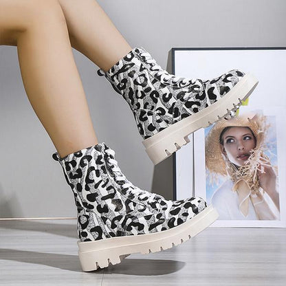 Women's Fashionable Leopard Print Square Heel Martin Boots 15962589S