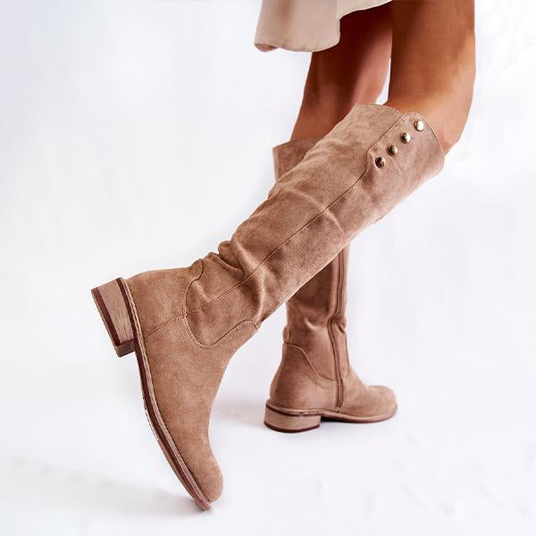 Women's Comfort Low Heel Round Toe Suede Tall Boots 16686893C