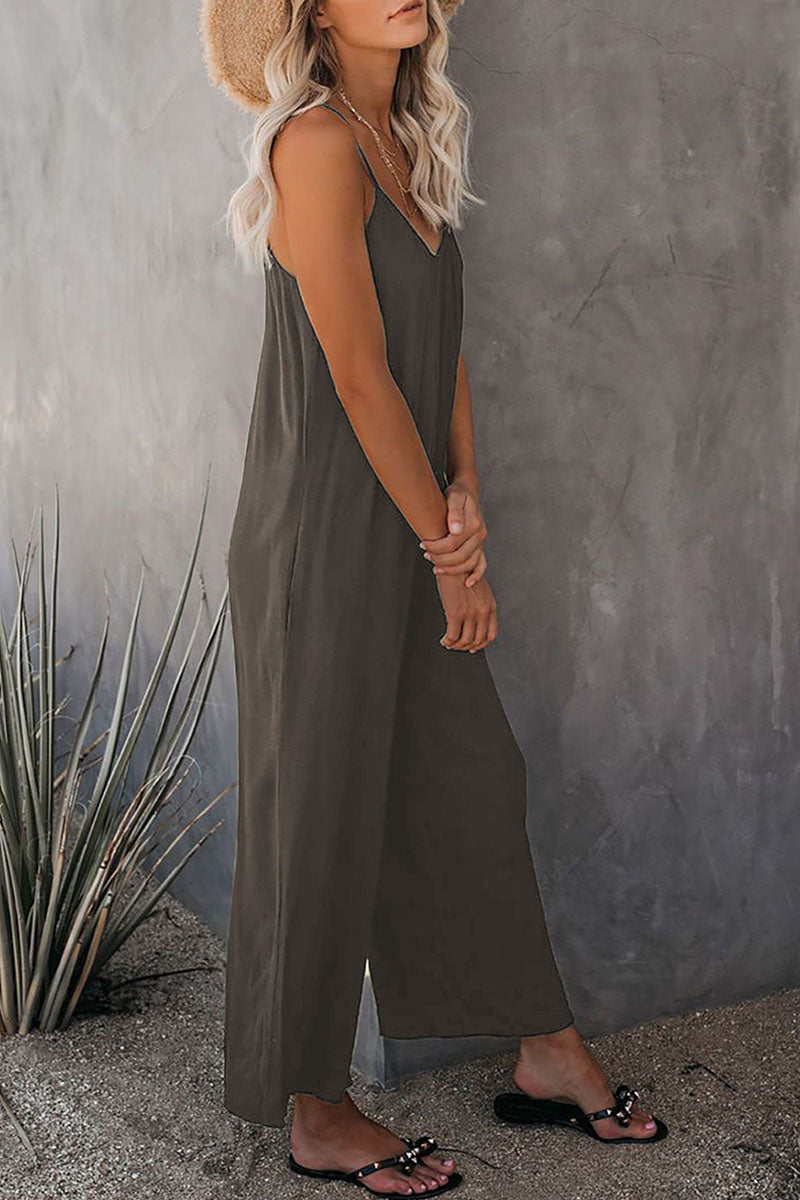 Fashion Casual Solid Spaghetti Strap Loose Jumpsuits(5 colors)