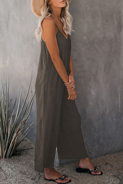 Fashion Casual Solid Spaghetti Strap Loose Jumpsuits(5 colors)