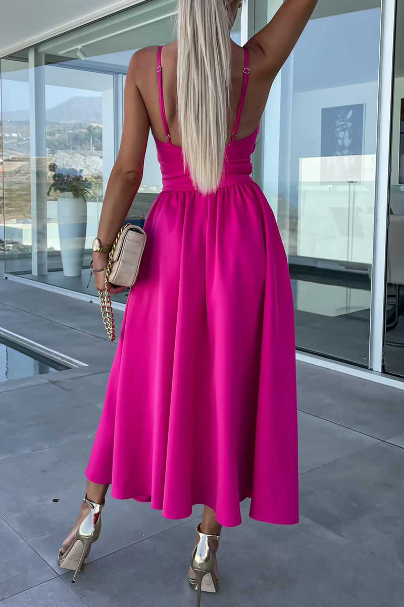 Sexy Celebrities Solid Hollowed Out Pocket Slit V Neck Evening Dress Dresses