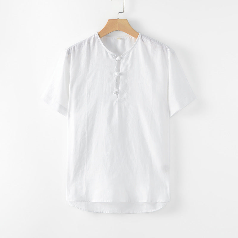 Men's 100% Linen Round Neck Short Sleeve Shirt