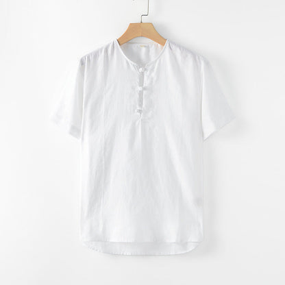 Men's 100% Linen Round Neck Short Sleeve Shirt