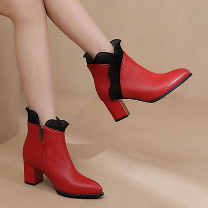 Women's Elegant Lace Trim Chunky Heel Ankle Boots 41832404S