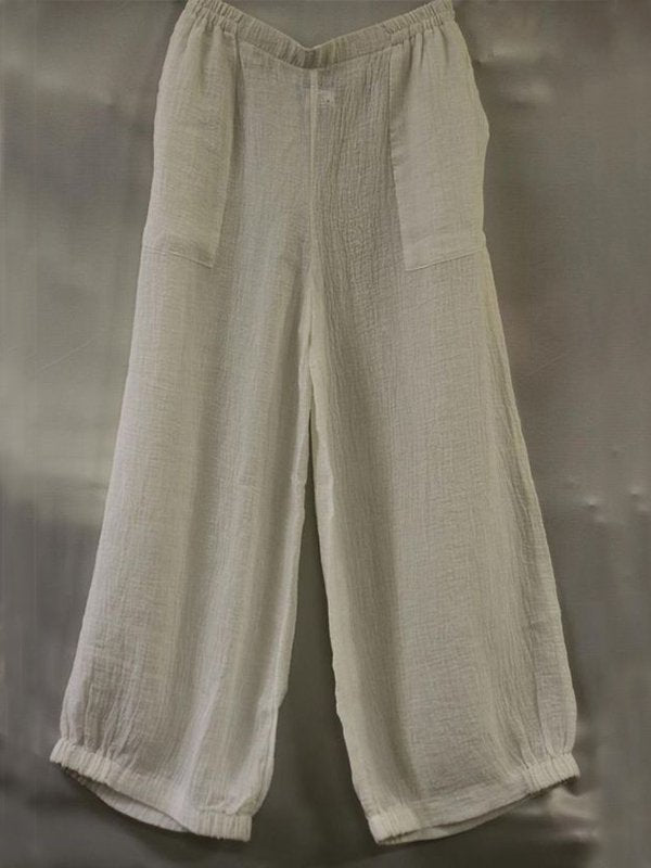 Linen Casual Plus Size Solid Pants With Pockets