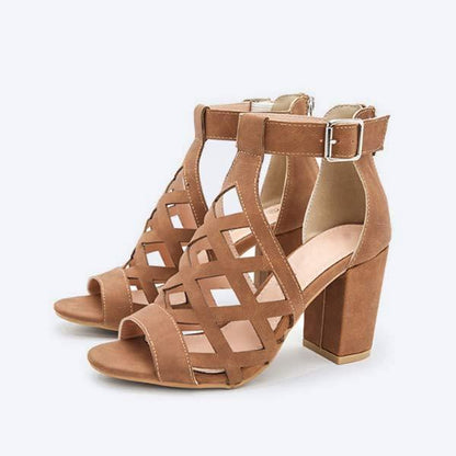 Women'S Chunky Heel Hollow Fish Mouth Sandals 84059146C