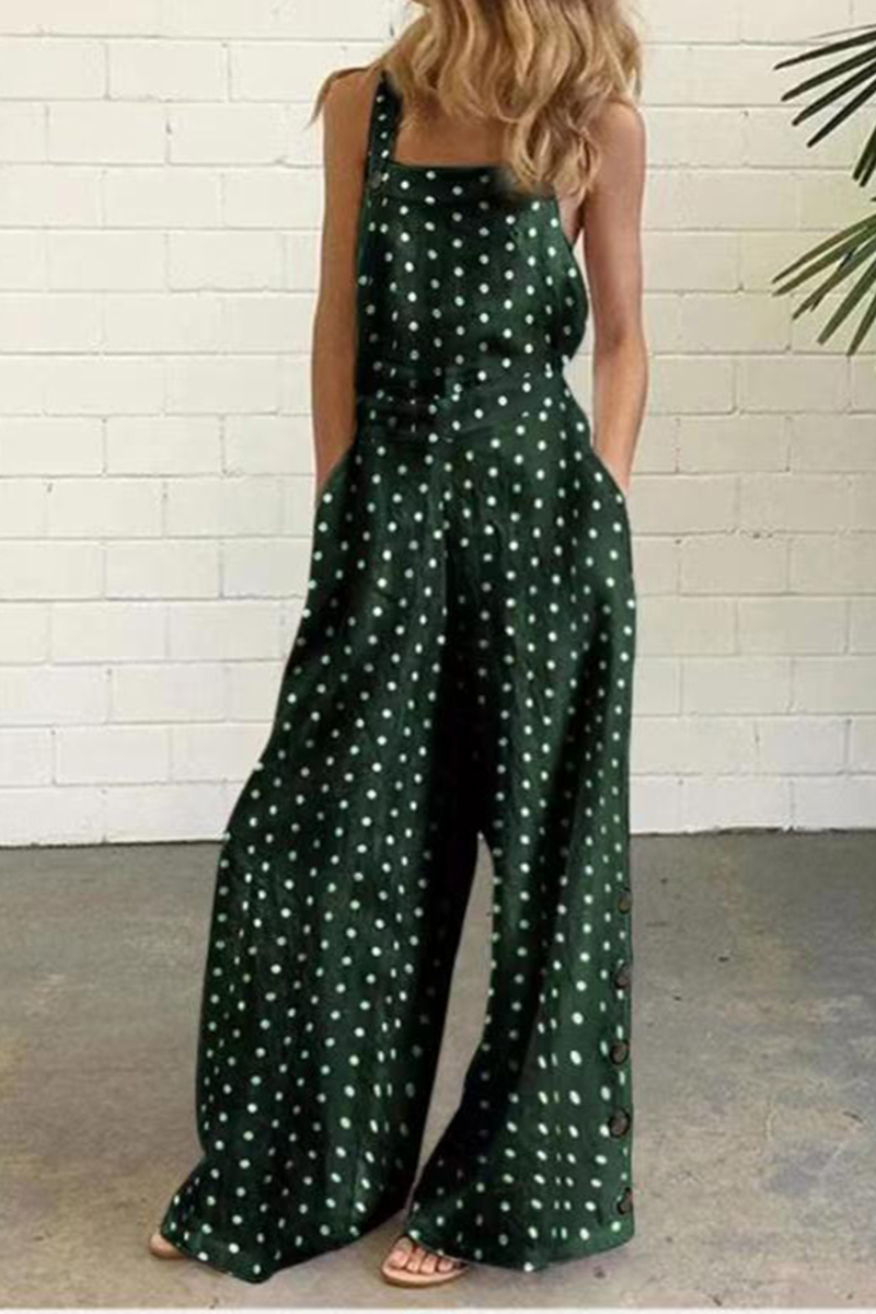 Elegant Dot Print Patchwork Square Collar Straight Jumpsuits(10 colors)