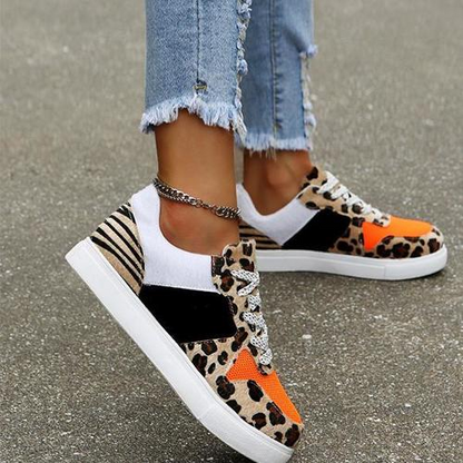 Toe Patchwork Leopard Print Sneakers