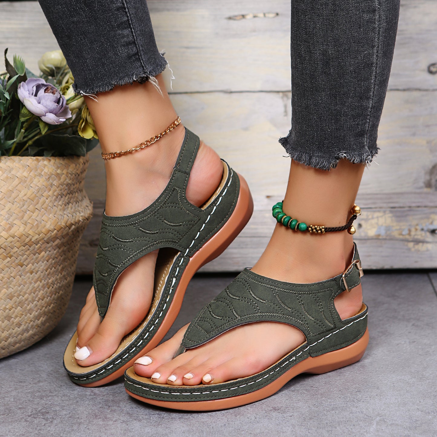 Summer Wedge Sandals for Women - Ankle Buckle Strap