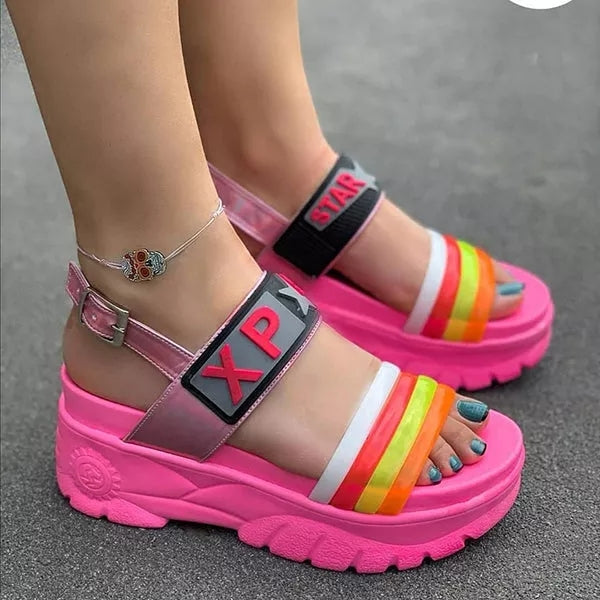 Cute Adjustable Buckle Multicolor Band Sandals