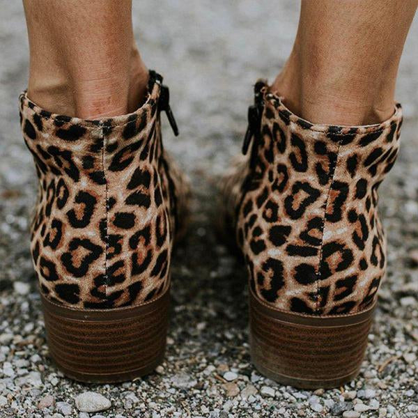 Women's Fashion Leopard Print Chunky Heel Ankle Boots 49688600C