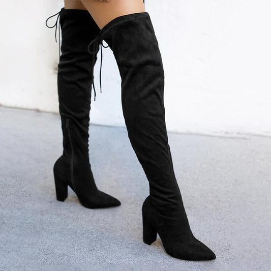 Women's Fashion High Heel Suede Pointed Toe Over the Knee Boots 19497552C