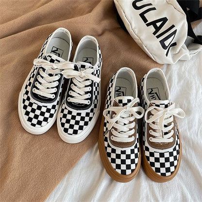 Women sneakers - autumn classic retro Korean casual lace checkerboard