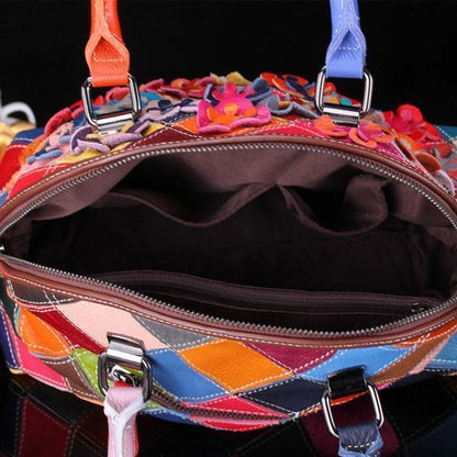 Bohemian Floral Shell Handbag Genuine Leather Patchwork Crossbody Bag