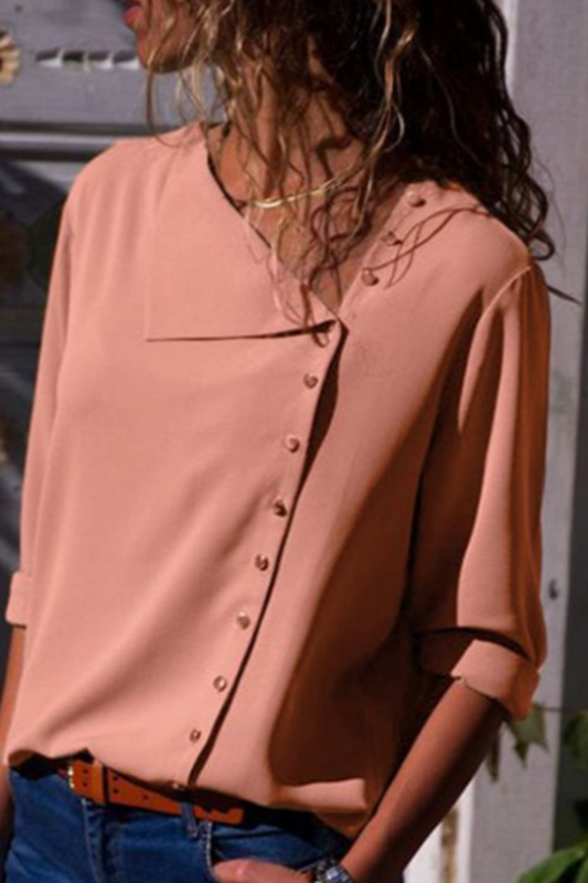 Casual Solid Buckle O Neck Tops(7 colors)