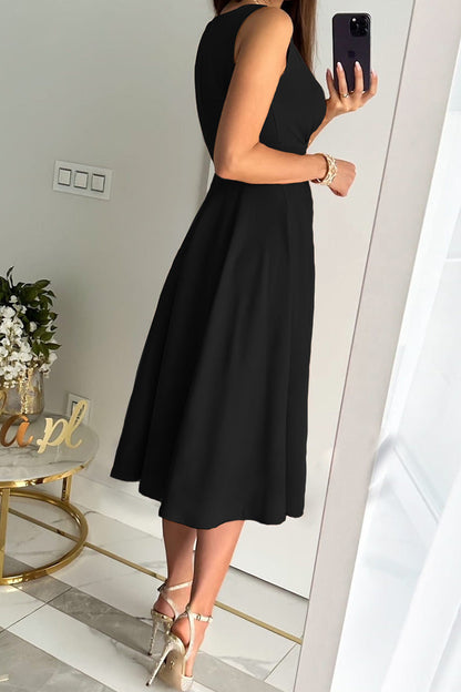 Sweet Elegant Solid Fold V Neck Sleeveless Dress Dresses