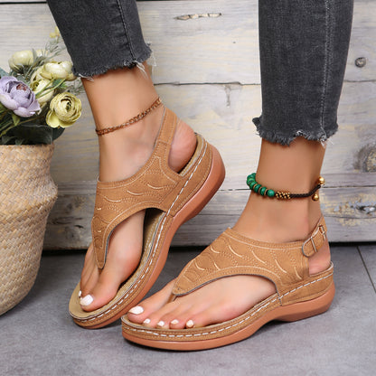 Summer Wedge Sandals for Women - Ankle Buckle Strap