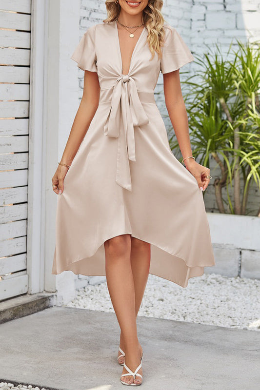 Celebrities Elegant Solid Fold With Bow V Neck A Line Dresses