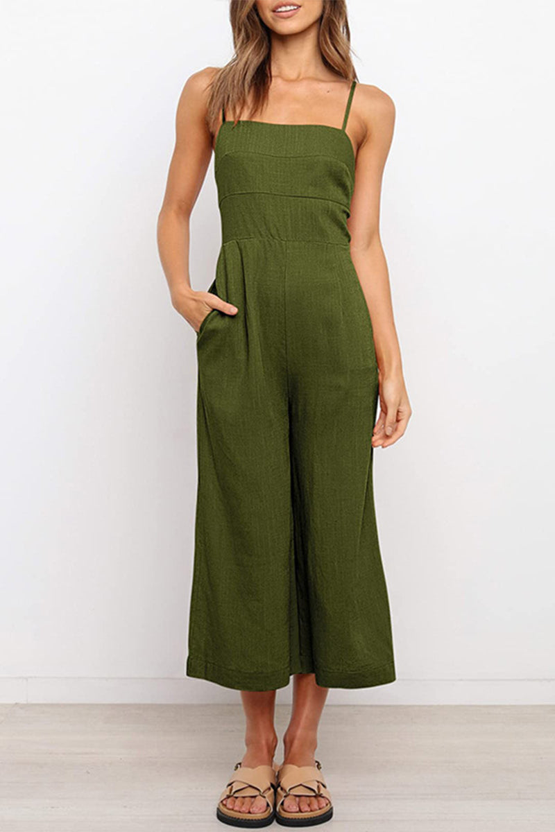 Casual Solid Solid Color Square Collar Loose Jumpsuits