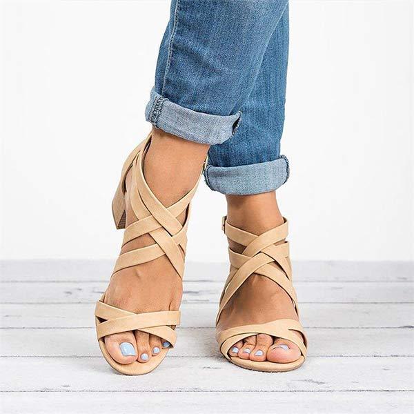 Women'S Chunky Heel Back Zipper Sandals 95324033C