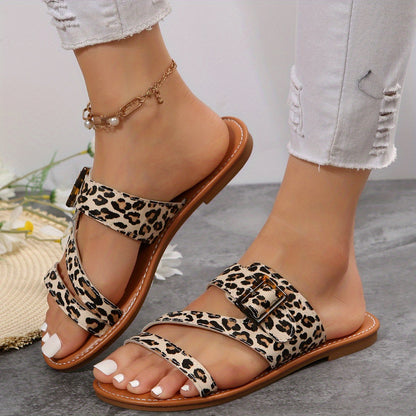 Leopard Print Flat Slippers: Comfortable Outdoor Shoes for Women