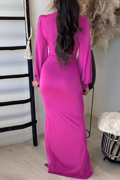 Fashion Casual Solid Bandage V Neck Long Sleeve Dresses