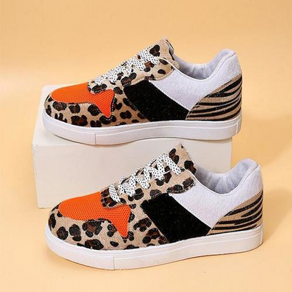 Toe Patchwork Leopard Print Sneakers