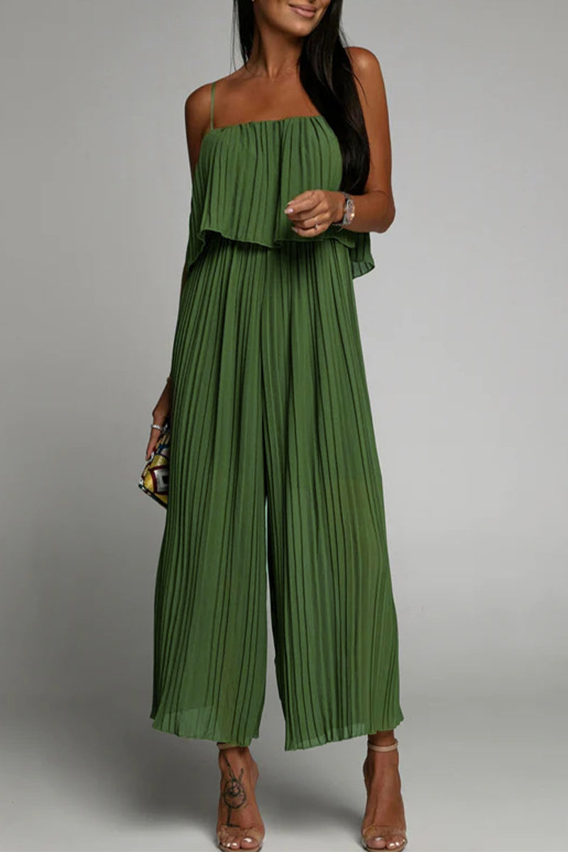 Casual Simplicity Solid Fold Strapless Loose Jumpsuits