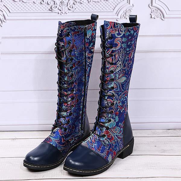 Women'S Ethnic Print Lace Up Side Zip Boots 96837984