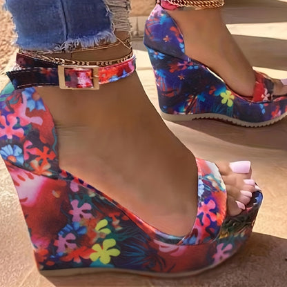 Women's Floral Pattern Wedge Sandals