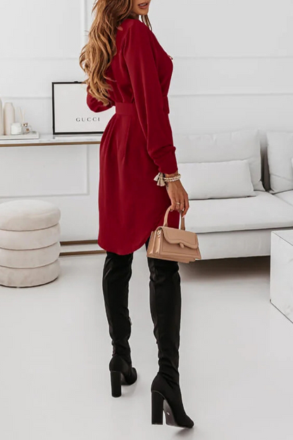 Casual Solid Patchwork Turndown Collar Shirt Dress Dresses(3 colors)